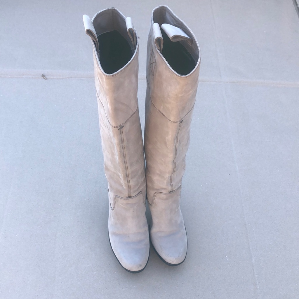 Tod's Women's Cream/Tan High Heel Suede Leather Boots Size Eu 35